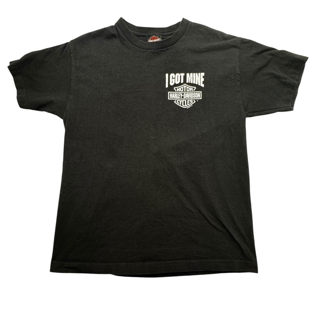 Y2K Harley-Davidson Graphic T-Shirt Mens Medium Black Bayside Portsmouth VA‎